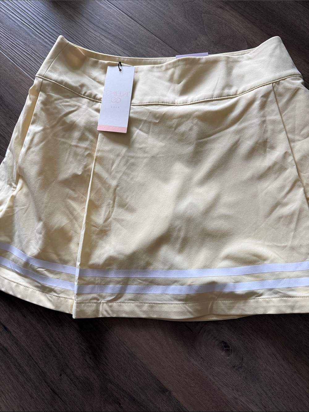 CALIA by Carrie Underwood Pale Yellow Athletic Skort with White Stripe Trim